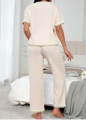 Beige V Neck Short Sleeve Lounge Top and Pants