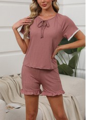 Short Sleeve Dark Reddish Purple Lounge Top and Shorts