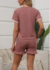 Short Sleeve Dark Reddish Purple Lounge Top and Shorts