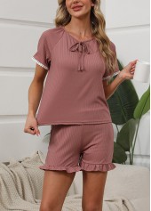 Short Sleeve Dark Reddish Purple Lounge Top and Shorts
