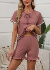 Short Sleeve Dark Reddish Purple Lounge Top and Shorts