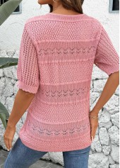 Pink Short Sleeve Round Neck Crochet Ladies Top