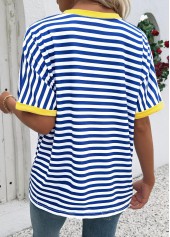 Striped Blue Short Sleeve Round Neck T Shirt