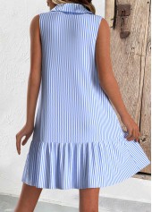 Striped Button Light Blue Short A Line Sleeveless Dress