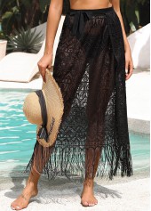 Side Slit Black Tassel Cover Up Skirt