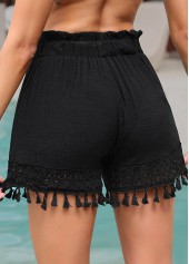 Black Fringe Tassel Patchwork Beach Shorts