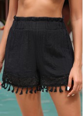 Black Fringe Tassel Patchwork Beach Shorts