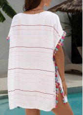 Multi Stripe Print White Cover Up