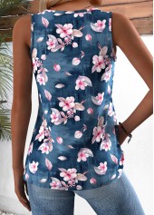 Random Floral Print Denim Blue Sleeveless Tank Top