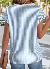 Striped Cross Hem Light Blue Short Sleeve T Shirt