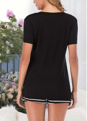 V Neck Striped Black Lounge Top and Shorts