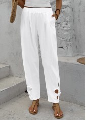 White Straight Leg Elastic Waist Mid Waisted Pants