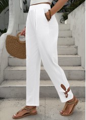 White Straight Leg Elastic Waist Mid Waisted Pants