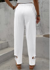 White Straight Leg Elastic Waist Mid Waisted Pants