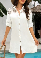 Button White Long Sleeve Cover Up