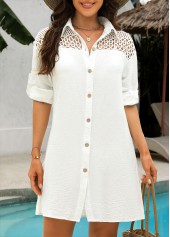 Button White Long Sleeve Cover Up