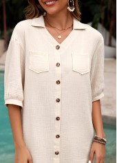 3/4 Sleeve Beige Button Cover Up