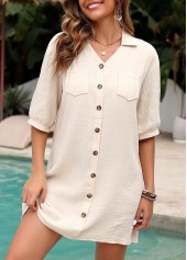 3/4 Sleeve Beige Button Cover Up