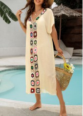 Beige Color Patchwork Detail Cover Up