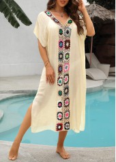 Beige Color Patchwork Detail Cover Up
