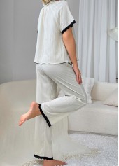 Lace Up Collar White Lounge Top and Pants