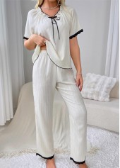 Lace Up Collar White Lounge Top and Pants