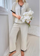 Lace Up Collar White Lounge Top and Pants