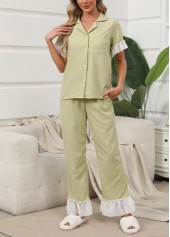Light Green Shirt Collar Lounge Top and Pants