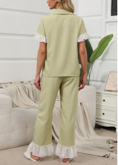 Light Green Shirt Collar Lounge Top and Pants