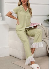 Light Green Shirt Collar Lounge Top and Pants