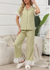 Light Green Shirt Collar Lounge Top and Pants