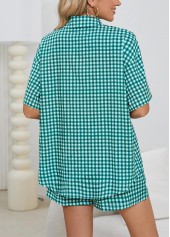 Mint Green Shirt Collar Plaid Lounge Top and Shorts