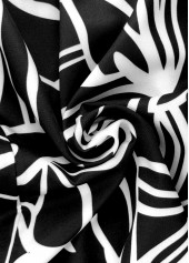 Random Floral Print Black Straight Leg Elastic Waist Pants