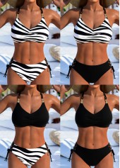 High Waisted Geometric Print Tie Black Bikini Set