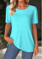 Short Sleeve Round Neck Cyan T Shirt