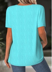 Short Sleeve Round Neck Cyan T Shirt