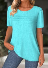 Short Sleeve Round Neck Cyan T Shirt