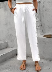 White Elastic Waist High Waisted Pants