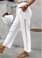 White Elastic Waist High Waisted Pants
