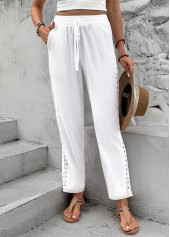 White Elastic Waist High Waisted Pants