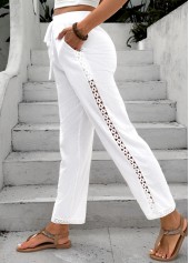 White Elastic Waist High Waisted Pants
