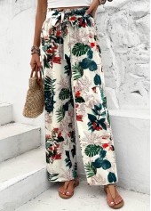 Plants Print Blackish Green Wide Leg Elastic Waist Pants