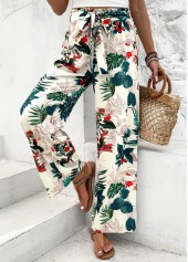 Plants Print Blackish Green Wide Leg Elastic Waist Pants
