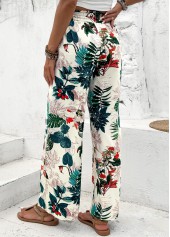 Plants Print Blackish Green Wide Leg Elastic Waist Pants