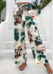 Plants Print Blackish Green Wide Leg Elastic Waist Pants