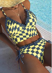 Mid Waisted Plaid Two Piece Light Yellow Bikini Set