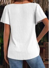 Patchwork Raw White Short Sleeve Square Neck T Shirt