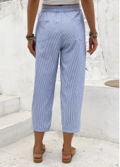 Striped Light Blue Straight Leg Elastic Waist Pants