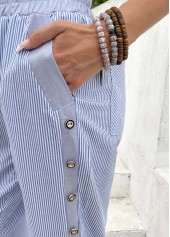 Striped Light Blue Straight Leg Elastic Waist Pants