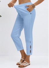 Elastic Waist High Waisted Light Blue Pants